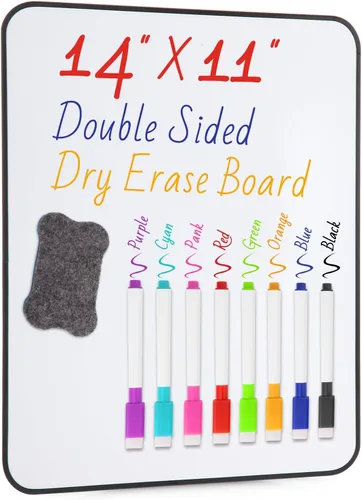 Miniatura 9 de Small White Dry Erase Board Double Sided，Small Dry Erase Board 14x11 Inch,Mini White Board with 8 Markers for Students Office Kitchen Blue