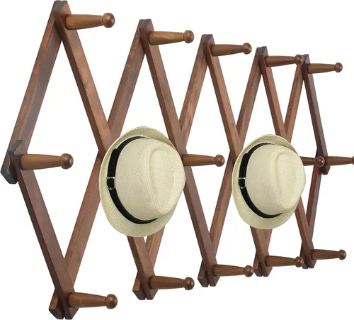 Miniatura 36 de WEBI Acordeón para colgar en la pared, percha de pared para sombreros, acordeón, expandible, de madera, montado en la pared, estante de gancho