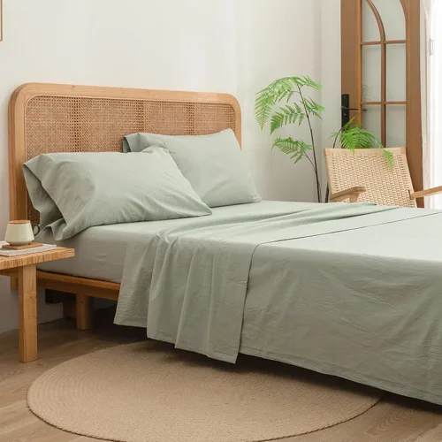 Miniatura 5 de BESTOUCH Juego de sábanas 100% algodón lavado con tacto de lino, súper suave, cómodo, elegante, ligero, juego de ropa de cama sólido de 4 piezas