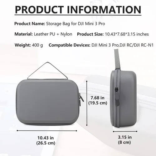 Miniatura 5 de Bolsa de Almacenamiento para Mini 3 Pro Estuche de Transporte Duro Compatible con Mini 3 Pro, DJI RC/DJI RC-N1 y Accesorios DJI Mini 3 Pro-Gris