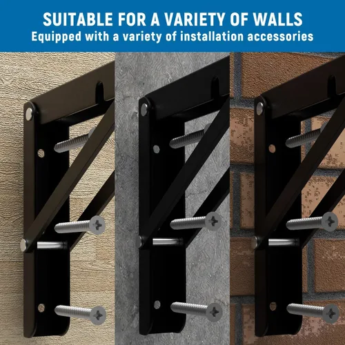 Miniatura 5 de LEOPO Soportes de estante plegables de 8 pulgadas - 2 paquetes Soportes plegables resistentes triangulares montados en la pared para mesa plegable