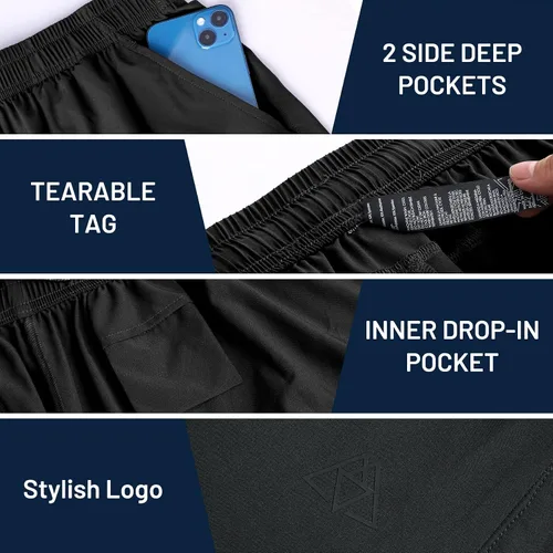 Miniatura 5 de Haimont Pantalones cortos deportivos de 5 pulgadas para hombre, con bolsillos, resistentes al agua, ligeros, de secado rápido, pantalones cortos