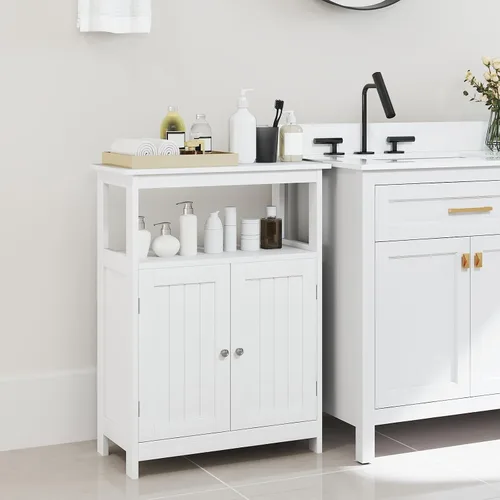 Miniatura 2 de Tangkula Gabinete de Almacenamiento para Baño, Organizador de Piso Independiente con 2 Puertas y 1 Estante Ajustable, Muebles Modernos para Baño