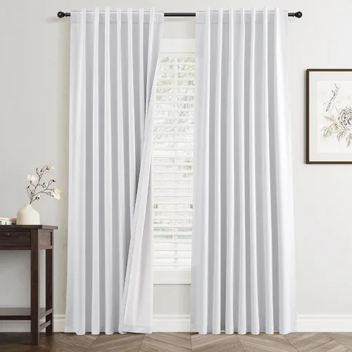 Miniatura 33 de Cortinas Opacas de Lino Beige Blanco de 84 Pulgadas de Largo, Juego de 2 Paneles para Sala de Estar y Dormitorio, Térmicas con Reducción de Ruido