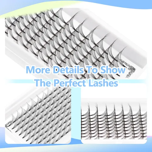 Miniatura 4 de 12 filas, 120 extensiones de pestañas postizas de volumen prefabricadas 10D, grosor de 0.003 in, rizo D, color negro, suaves, individuales, pestañas