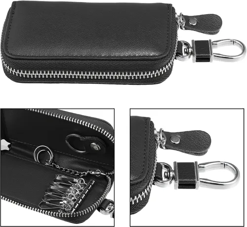 Miniatura 4 de X AUTOHAUX Estuche para llaves de coche con cremallera de piel sintética multifuncional universal para llaves de coche, bolsillo para llave remota
