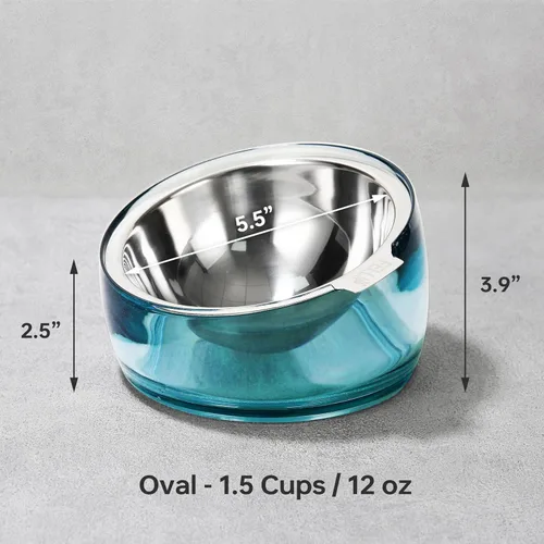 Miniatura 9 de Felli Pet Oblik - Tazón de agua inclinado para comida para perros, plato ovalado de acero inoxidable, ergonómico, en ángulo, a prueba de derrames