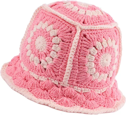 Miniatura 12 de XYIYI Sombrero de Cubo de Ganchillo Tejido para Mujer Hecho a Mano Plegable Sombrero de Playa Lindo Sombrero de Pesca Tejido a Mano