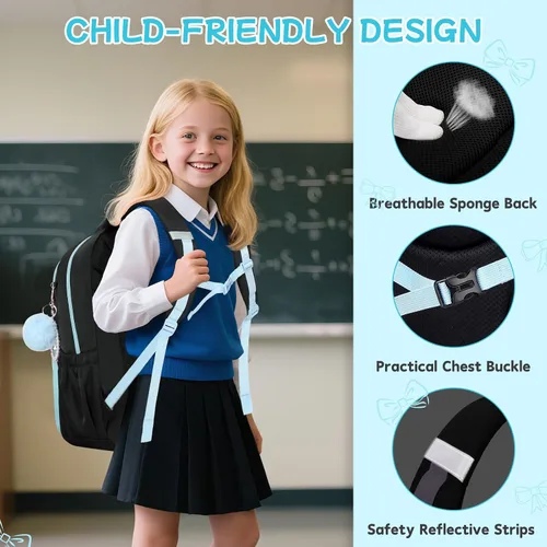 Miniatura 7 de Mochila para niñas, mochila escolar para niñas, bonita mochila con lazo para niñas, niños y adolescentes, para estudiantes de escuela primaria