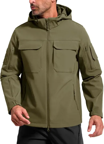 Miniatura 19 de FREE SOLDIER Chaqueta impermeable Softshell con forro polar para hombre, chaqueta táctica militar con capucha rompevientos