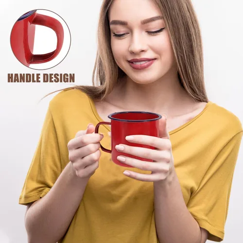 Miniatura 3 de Juego de tazas esmaltadas, 4 tamaños, 4.72 x 3.93 x 3.34 pulgadas, 4.1-16.9 fl oz, tazas pequeñas para campamento, café, té, leche, ligeras