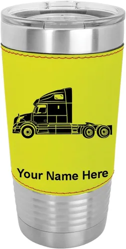 Miniatura 18 de LaserGram Taza aislada al vacío de 20 onzas, cabina de camión, grabado personalizado incluido (piel sintética, negro)
