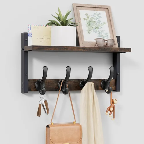 Miniatura 14 de Tatub Perchero rústico de 29 pulgadas con estante, ganchos de pared de entrada con estante, perchas para baño, sala de estar, dormitorio