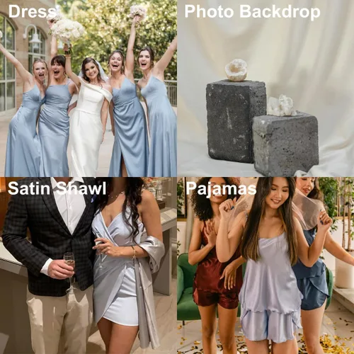 Miniatura 3 de MLMW Tela de satén Charmeuse beige de 3 yardas y 60 pulgadas de ancho, tela de satén Charmeuse sedosa por yarda, tela suave para vestidos de boda