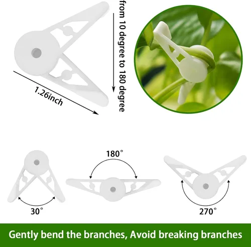 Miniatura 2 de YBB 60 clips ajustables de 360 grados, clips de entrenamiento de tallo para entrenamiento de bajo estrés (verde + blanco)