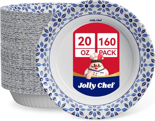 JOLLY CHEF 160 unidades de cuencos de papel de 20 onzas a prueba de remojo, cuencos desechables resistentes estampados al por mayor para cena o Azul