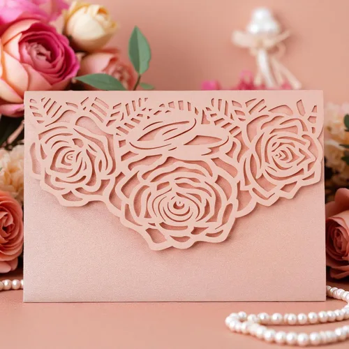 Miniatura 12 de Tarjeta de invitación de corte láser, tarjeta de felicitación, fiesta de graduación, rosa, flores, boda, fiesta de cumpleaños, invitaciones, Borgoña