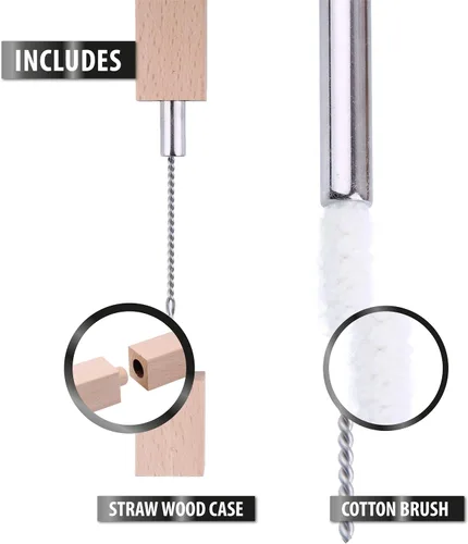 Miniatura 5 de Pajitas reutilizables de acero inoxidable con estuche de madera, paquete de 6, pajitas ecológicas de viaje de 8.5 pulgadas, reutilizables
