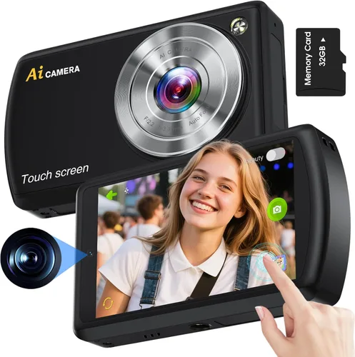 Cámara digital AI, cámara AI de enfoque automático frontal y trasera, cámaras digitales compactas para fotografía con WiFi, reconocimiento de