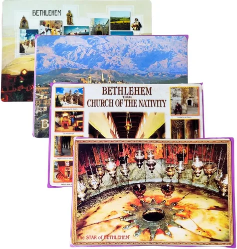 Miniatura 2 de Manteles individuales religiosos de doble cara, juego de 4 manteles individuales de plástico para mesa de comedor con fotos de Belén, Tierra Santa