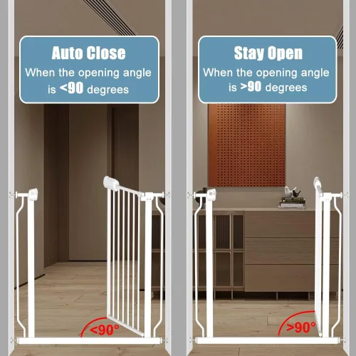 Miniatura 5 de Puertas de bebé extra anchas de 71.5 a 76.3 pulgadas, color blanco, montadas a presión, puertas de seguridad para interiores, puerta infantil