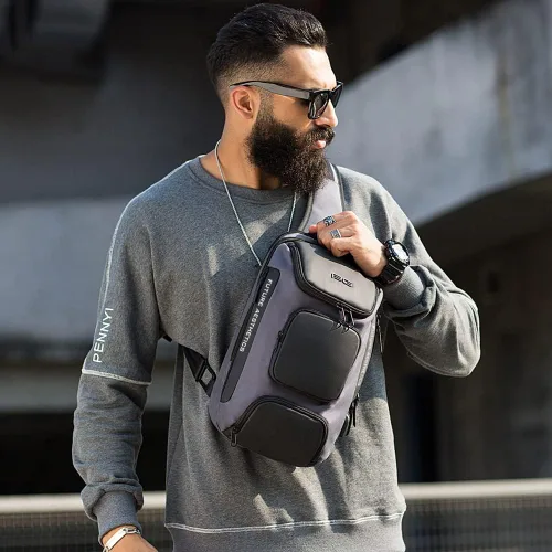 Miniatura 7 de Mochila tipo bandolera para hombre, bolsa de hombro impermeable con puerto USB