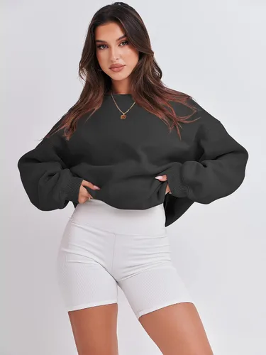 Miniatura 3 de ANRABESS - Sudaderas de vellón de mujer, cuello redondo, de gran tamaño, bonitas, para otoño e invierno, para estudiantes de preparatoria, jóvenes