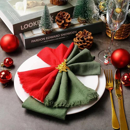Miniatura 4 de Juego de 12 servilleteros de árbol de Navidad, soporte de hebilla dorada para banquetes, reuniones familiares, cena de mesa, decoración de boda