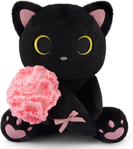 Miniatura 29 de Peluche de gato negro con manzana roja, regalo de agradecimiento para profesores, agradecimiento por ayudarme a crecer, bonito peluche de gato de 8