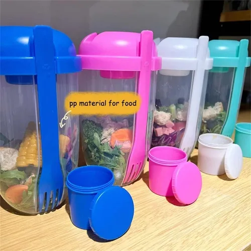 Miniatura 5 de Vaso coctelero de ensalada Keep Fit 2022 con tenedor y soporte para aderezo, cepillo de lavado fresco, recipiente de salud, desayuno portátil