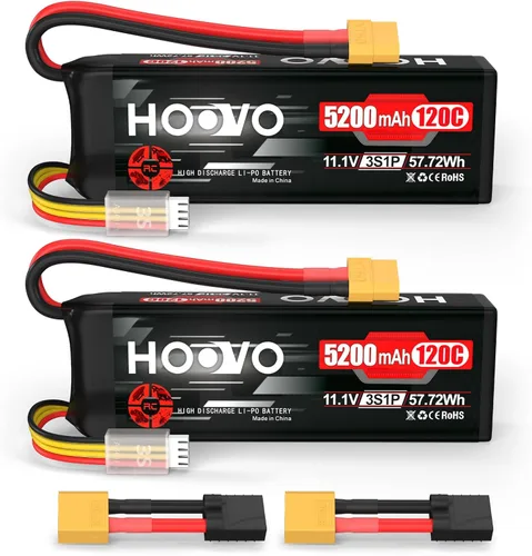 HOOVO 2 paquetes de batería LiPo 3S de 5200mAh 120C con funda blanda y enchufe XT60 & TR compatible con coche RC, camión RC, avión, helicóptero,
