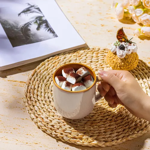 Miniatura 4 de LERATIO Juego de 6 tazas de café de cerámica de 12 onzas, grandes tazas de porcelana con mango grande para café con leche, capuchino, leche, cacao