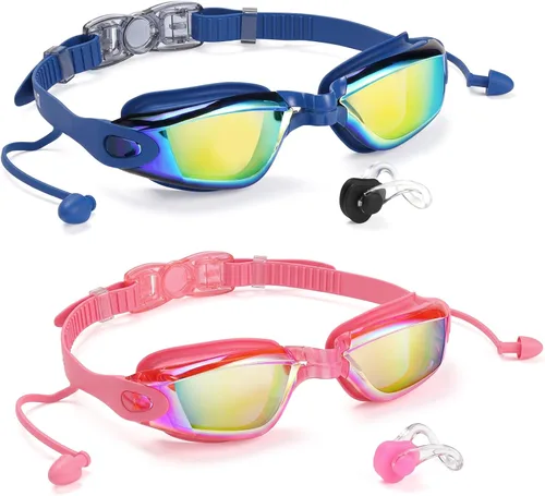 Miniatura 29 de Aegend - Gafas de natación, paquete de 2 gafas de natación sin filtraciones, para adultos, hombres, mujeres y jóvenes Negro claro y rosa rojo claro