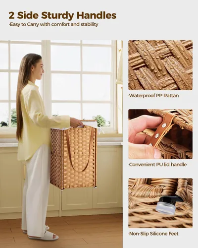 Miniatura 97 de GREENSTELL Cesta para ropa sucia con ruedas y tapa, 130 L, cesta grande de 3 secciones con 2 tipos de bolsas de forro extraíbles, 5 bolsas de malla
