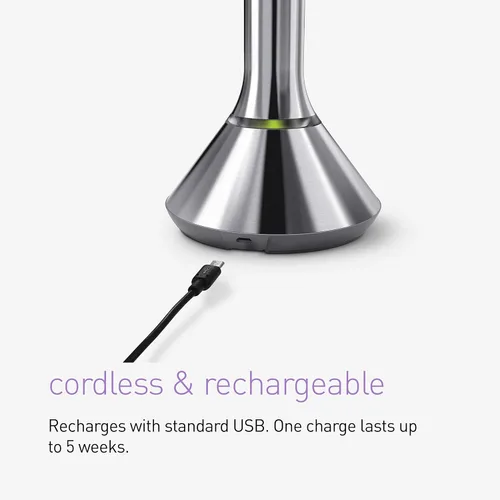 Miniatura 8 de simplehuman Espejo con sensor, espejo de maquillaje iluminado con aumento (5X), espejo redondo de 8 pulgadas con lupa con luces, inalámbrico, acero