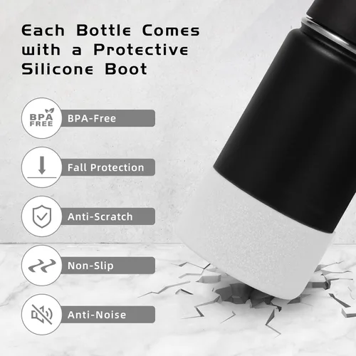 Miniatura 2 de Volhoply Botella de agua de acero inoxidable aislada de 14 onzas con tapa de pajita y funda de silicona, sin BPA, fácil de usar para niños y niñas