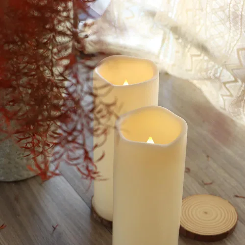 Miniatura 30 de 4 velas LED escalonadas sin flama, de pilas, impermeables, para exteriores, con temporizador, luz nocturna parpadeante de resina plástica, para Cera.