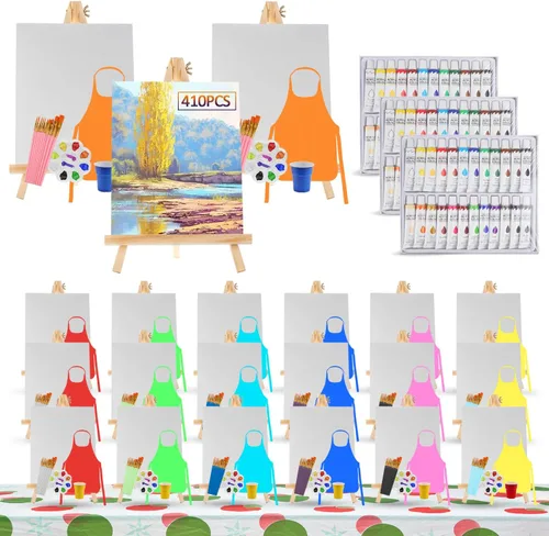 Miniatura 7 de Rabbitale Juego de 105 piezas de suministros de pintura artística para fiestas, 50 pinceles, 24 pinturas acrílicas, 5 caballetes de madera, paneles