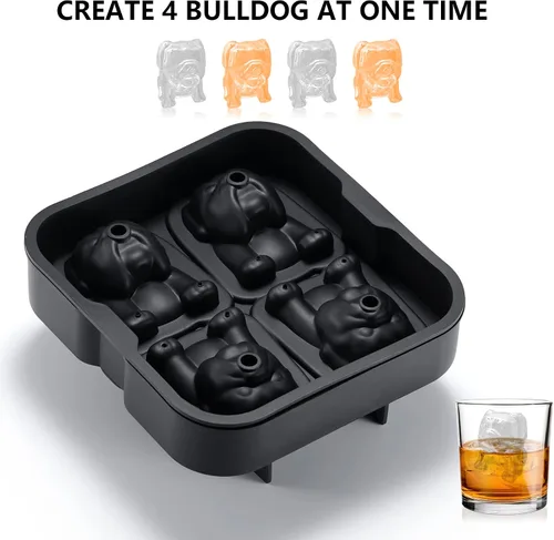 Miniatura 4 de Nax Caki Bulldog Gifts - Molde para cubitos de hielo 3D Bulldog con formas divertidas, molde de hielo grande de 2.4 pulgadas, bandejas de cubitos