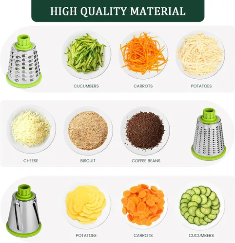 Miniatura 5 de HANSGO Rallador rotativo de queso, 3 cuchillas de acero inoxidable, mango que ahorra trabajo, base de succión fuerte, para queso, verduras, nueces