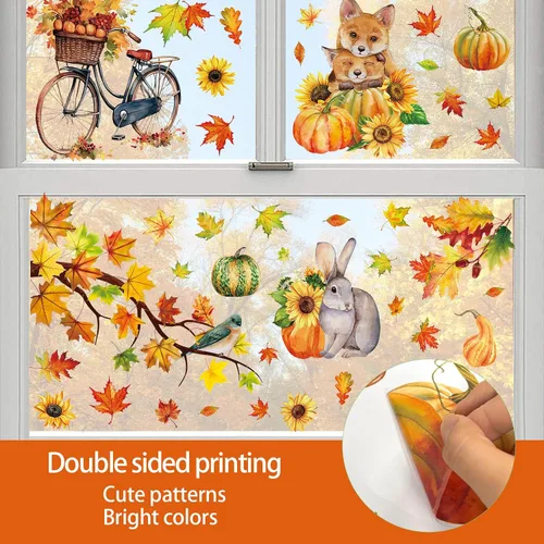 Miniatura 6 de 68 calcomanías de otoño para ventana, de doble cara, hojas de arce de otoño, calabaza, calcomanías para ventana, calcomanías para el hogar, oficina