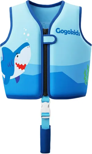 Miniatura 19 de Gogokids Chaleco de natación para niños de 1-2-3-5-7-9 años, chaqueta de natación de neopreno para niños con correa de seguridad ajustable y Azul