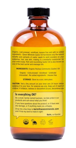 Miniatura 5 de Seven Minerals Nuevo Aceite de Ricino Orgánico Prensado en Frío Sin Refinar en Botella de Vidrio de 16 fl oz - Paquete de Botella de Vidrio - 100%