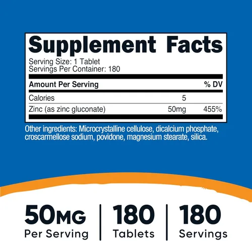 Miniatura 2 de Nutricost Gluconato de zinc 50 mg, 180 comprimidos - Sin OMG