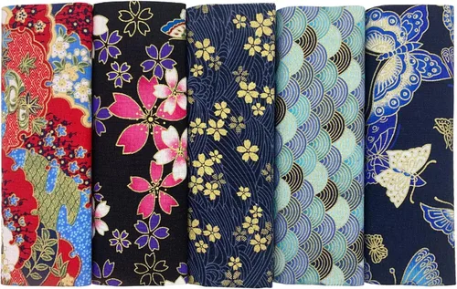 aufodara 5 piezas de tela de algodón de 15.7 x 31.4 pulgadas, estilo japonés, impresos, cuartos gruesos para manualidades, costura, acolchado, Azul