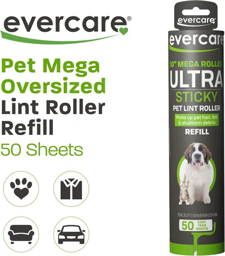 Miniatura 2 de Evercare Recambio de Rodillo Quitapelusas Mega Multiusos para Pelo de Mascotas de 10", 50 Hojas – Rodillo Adhesivo para Pelo de Mascotas, Removedor