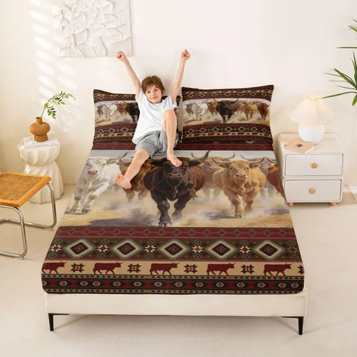 Miniatura 52 de Erosebridal Southwestern - Sábanas de cama bohemias aztecas, tamaño individual, sábanas hippie de cachemira, ropa de cama de estilo exótico, funda