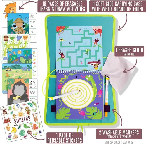 Miniatura 2 de Libro de Actividad Educativa de Viaje para Niños Totebook con Marcadores Lavables - Actividades de Auto y Avión, Juguetes Educativos para Niños