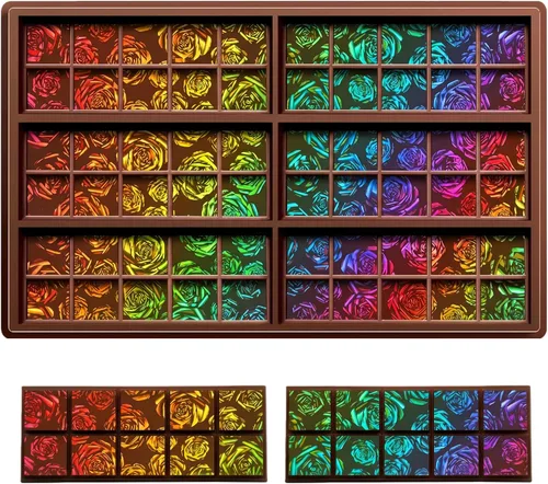 Miniatura 13 de Ziliny Molde holográfico de barra de chocolate con molino de viento y diamante, barra de chocolate con efecto de luz arcoíris, moldes gruesos