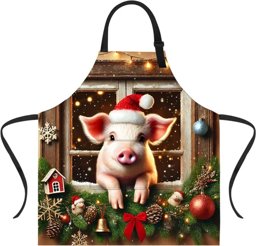 Miniatura 8 de Delantal de Navidad de THISFIND con 2 bolsillos, cuello ajustable para mujeres, hombres y adultos, ideal para cocina, parrilla, horneado